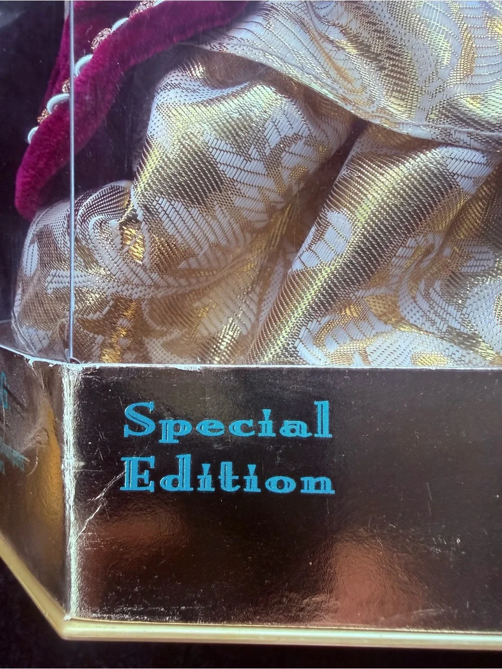 1996 Happy Holidays Barbie Burgundy, White & Gold Holiday Velvet Doll #Barbie